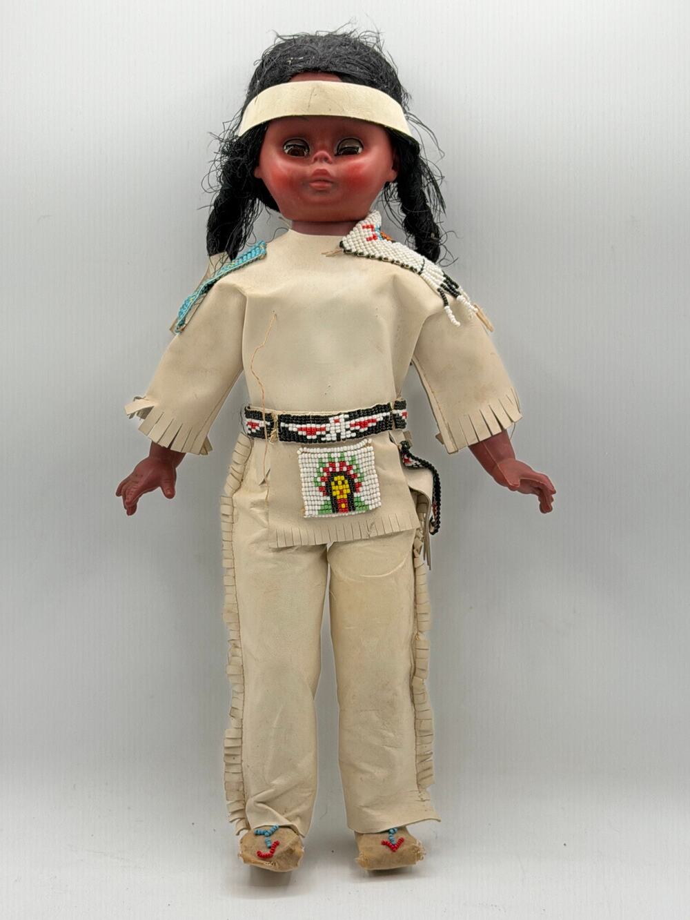Vintage 14" Native American Style Souvenir Doll – Faux Buckskin Fringe Outfit